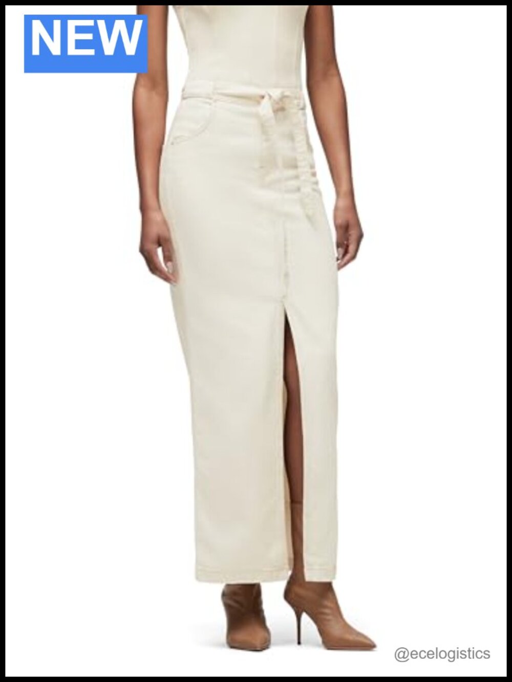 Tie Waist Maxi Skirt Cotton Blend Lightweight Slit Pocket Casual